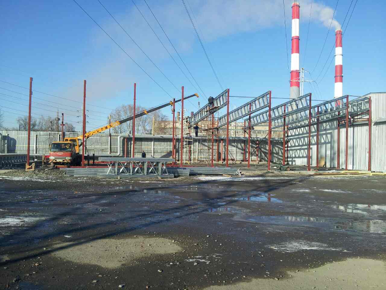 Строительство складов из ЛСТК - установка колонн и ферм